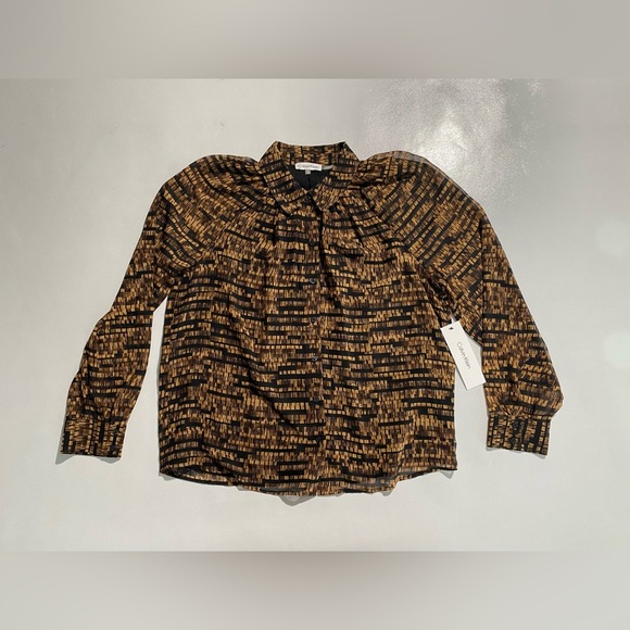 Calvin Klein Tops - NEW Size S Womens Calvin Klein Long Sleeve Button Down Top Polyester Black